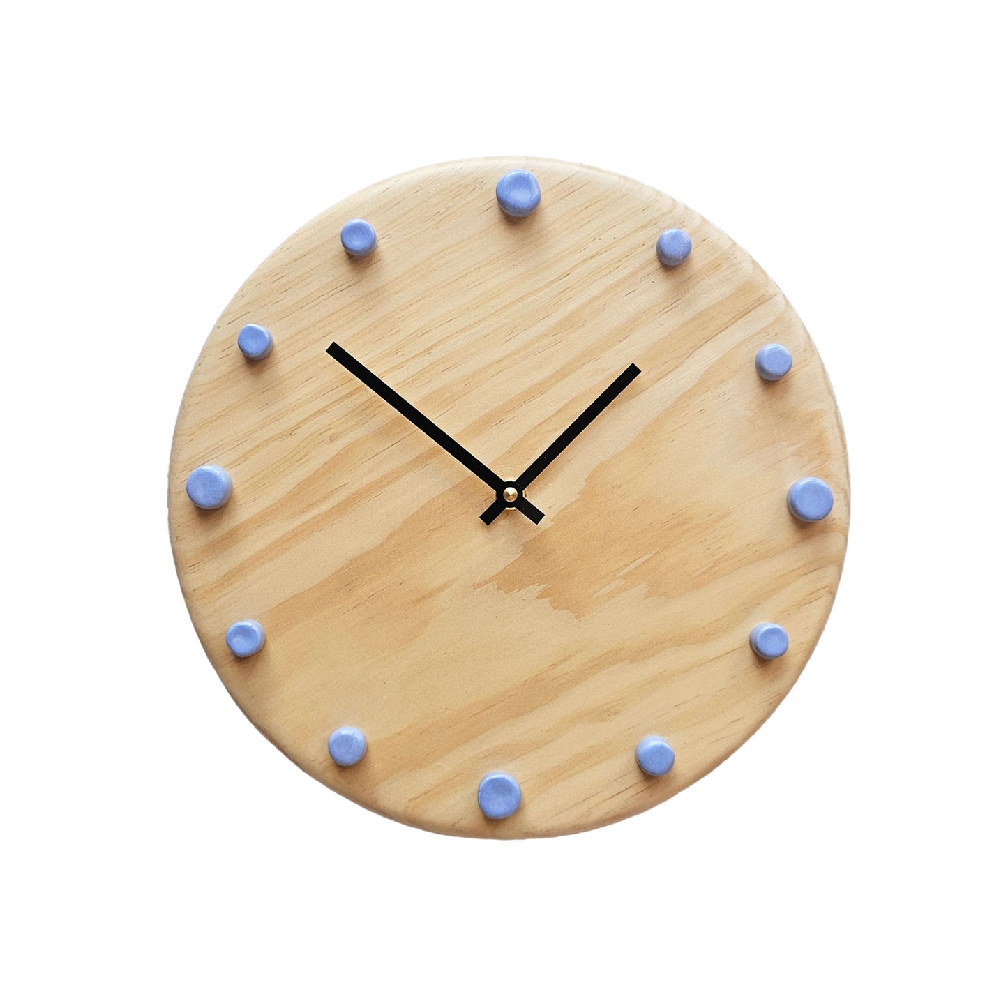 Minimalist Wooden Wall Clock with Handcrafted Ceramics | ⌀29cm - Light Blue