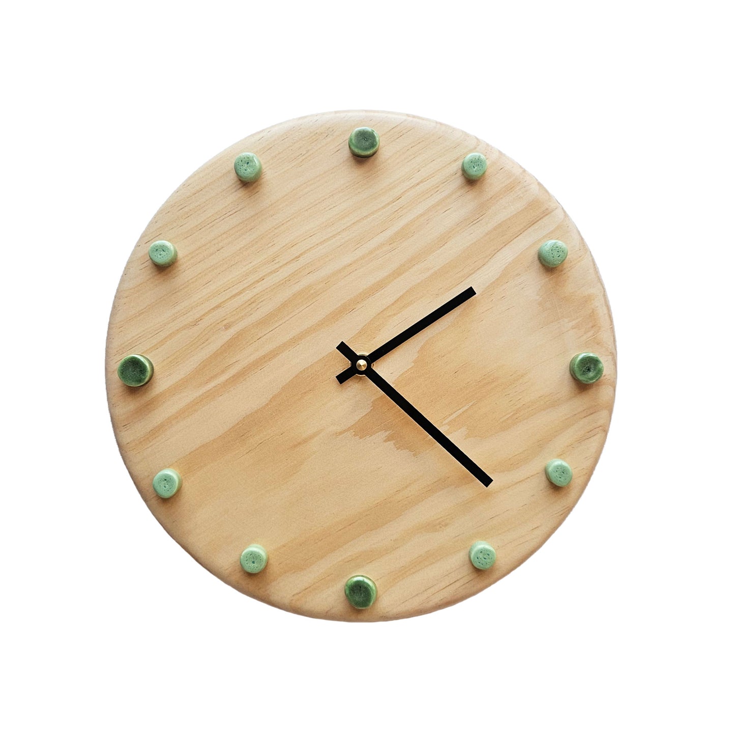 Minimalist Wooden Wall Clock with Handcrafted Ceramics | ⌀29cm - Green & Mint