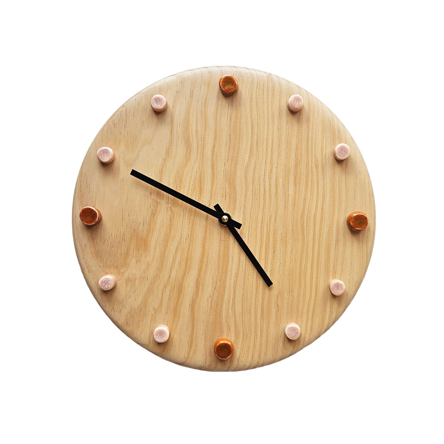 Minimalist Wooden Wall Clock with Handcrafted Ceramics | ⌀29cm - Orange & Salmon Pink