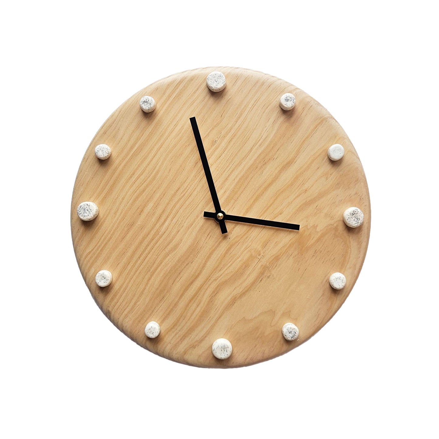 Minimalist Wooden Wall Clock with Handcrafted Ceramics | ⌀29cm - Speckled White