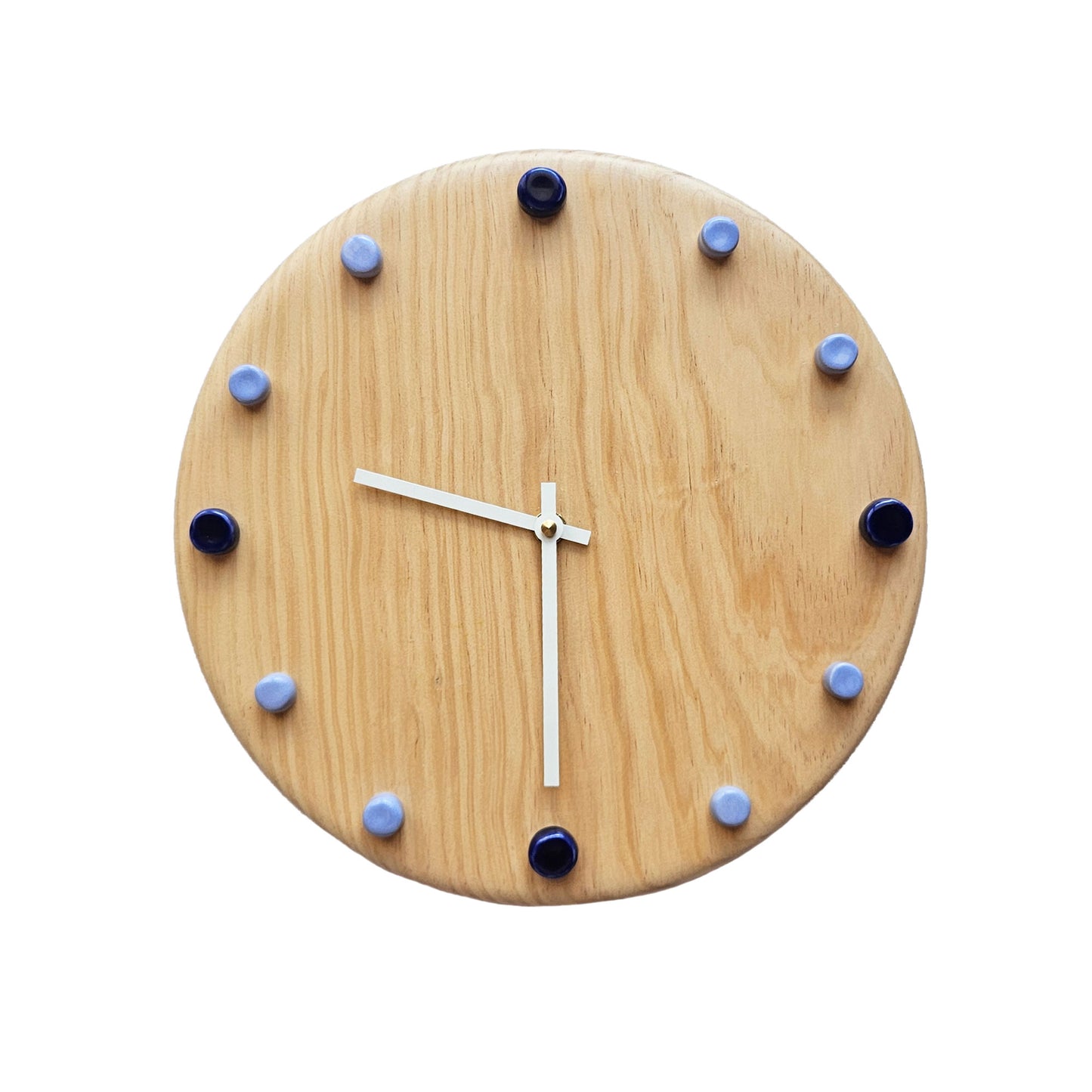 Minimalist Wooden Wall Clock with Handcrafted Ceramics | ⌀29cm - Blue & Light Blue