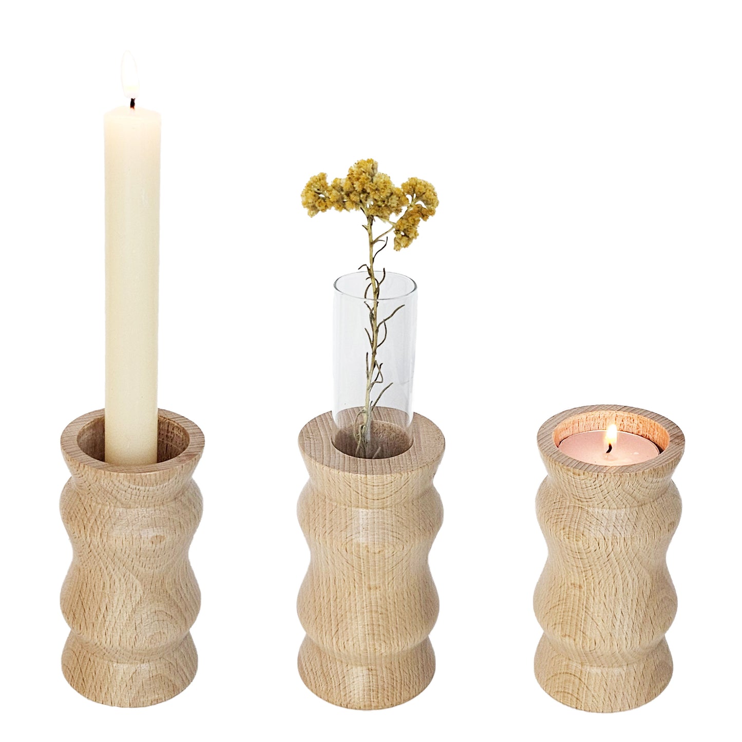 Vira 3 in 1 - Pure Wood I - Candle Holder / Tea Light Holder / Vase