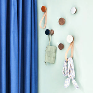 Geometric Walnut Wood & Ceramic Wall Mounted Coat Hook / Knob - Dark Blue