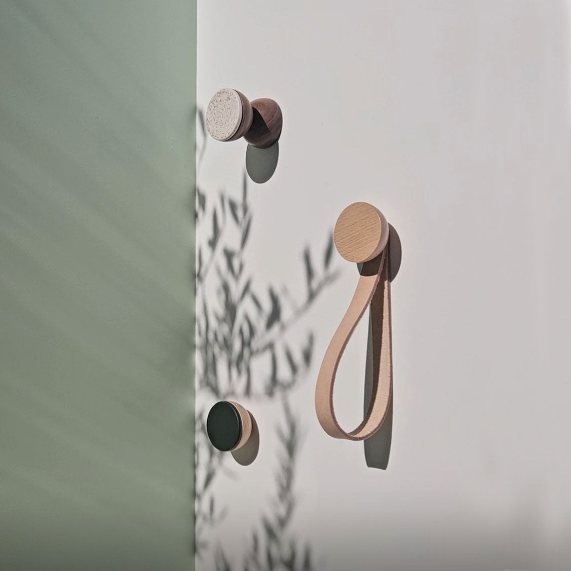 Round Beech Wood & Ceramic Wall Mounted Coat Hook / Knob - Dark Green