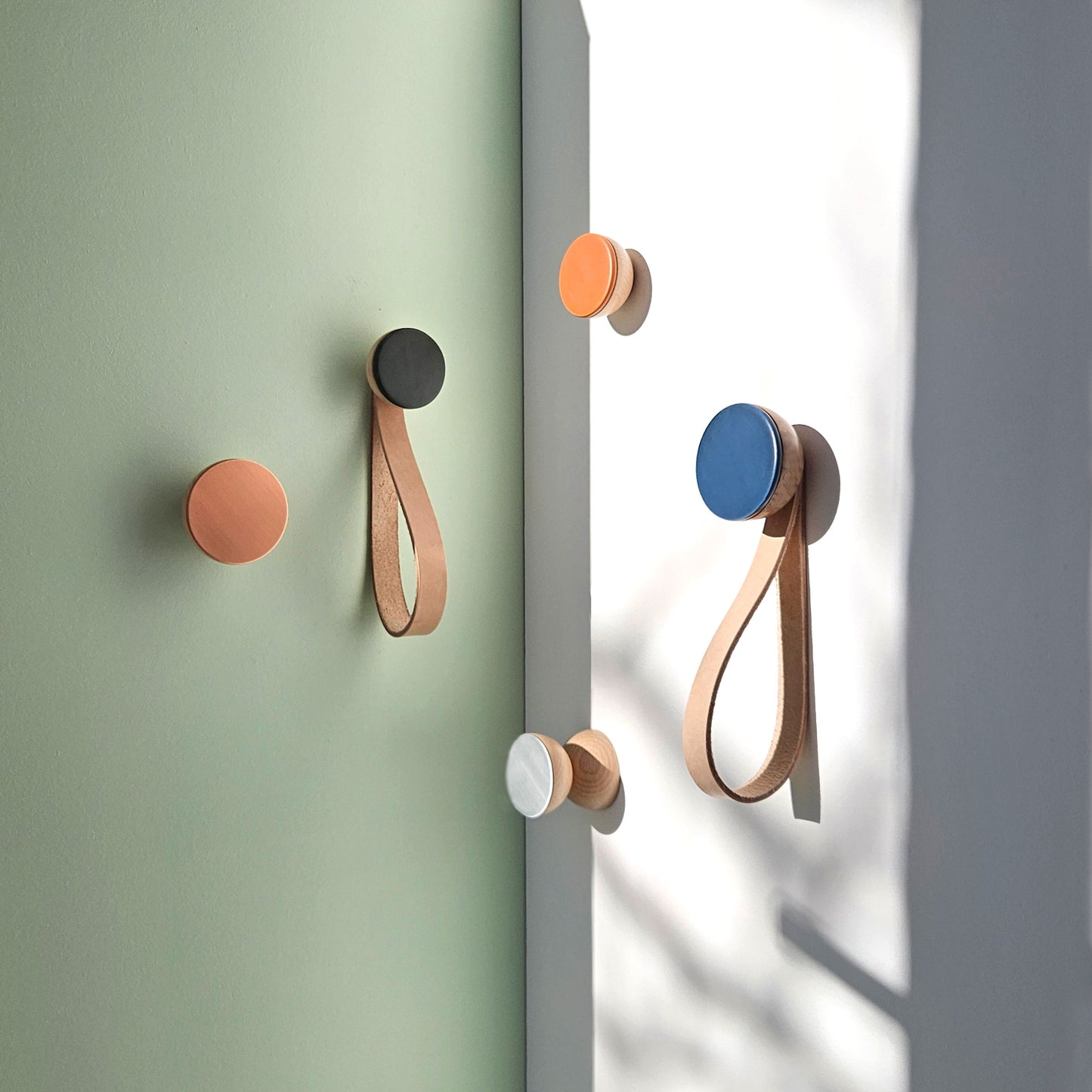 Round Walnut Wood & Ceramic Wall Mounted Coat Hook / Knob - Dark Terracotta Orange