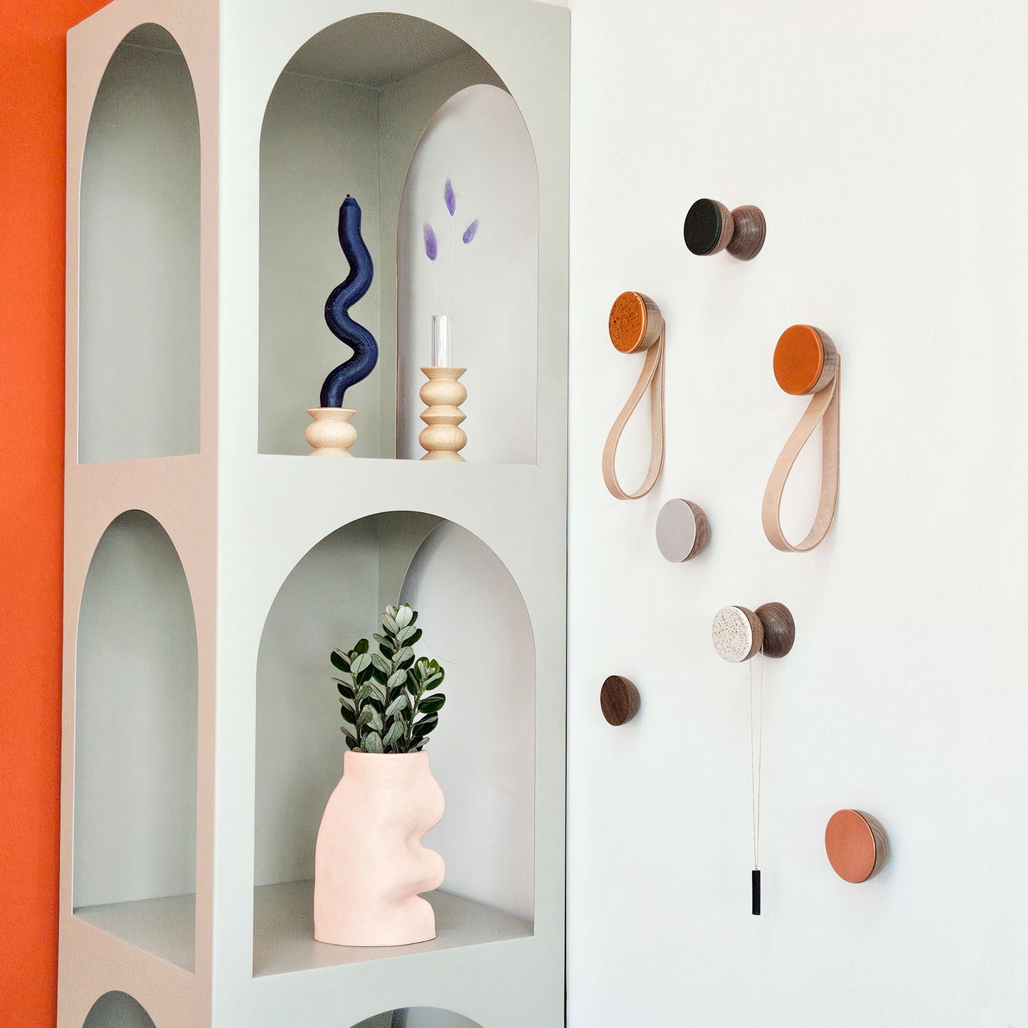 Round Walnut Wood & Copper Wall Mounted Coat Hook / Knob