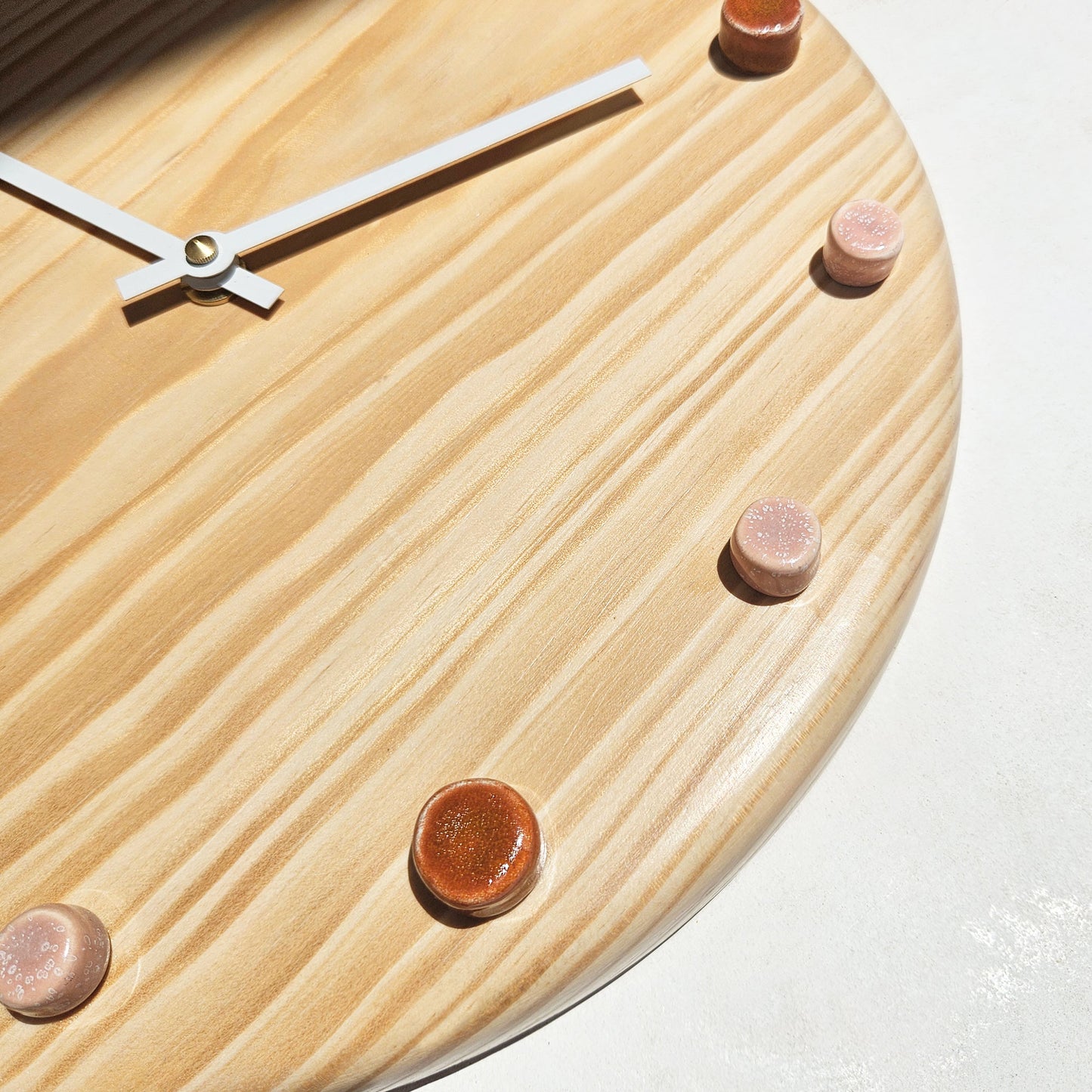 Minimalist Wooden Wall Clock with Handcrafted Ceramics | ⌀29cm - Orange & Salmon Pink