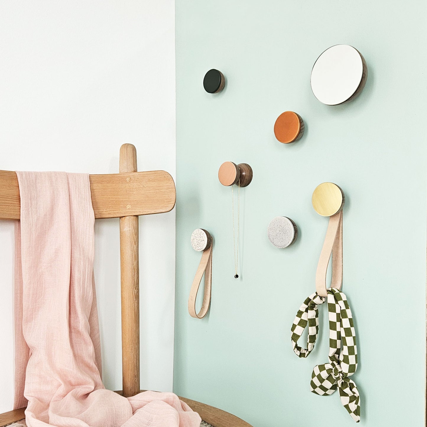 Geometric Walnut Wood & Copper Wall Mounted Coat Hook / Knob