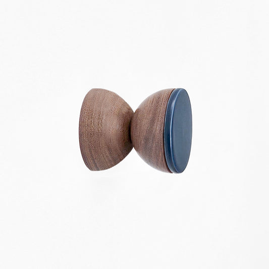 Geometric Walnut Wood & Ceramic Wall Mounted Coat Hook / Knob - Dark Blue
