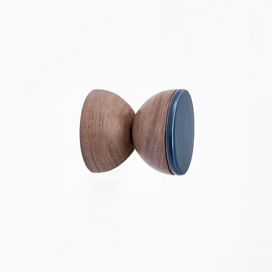 Geometric Walnut Wood & Ceramic Wall Mounted Coat Hook / Knob - Dark Blue