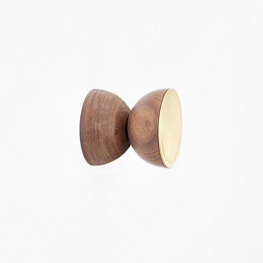 Geometric Walnut Wood & Brass Wall Mounted Coat Hook / Knob