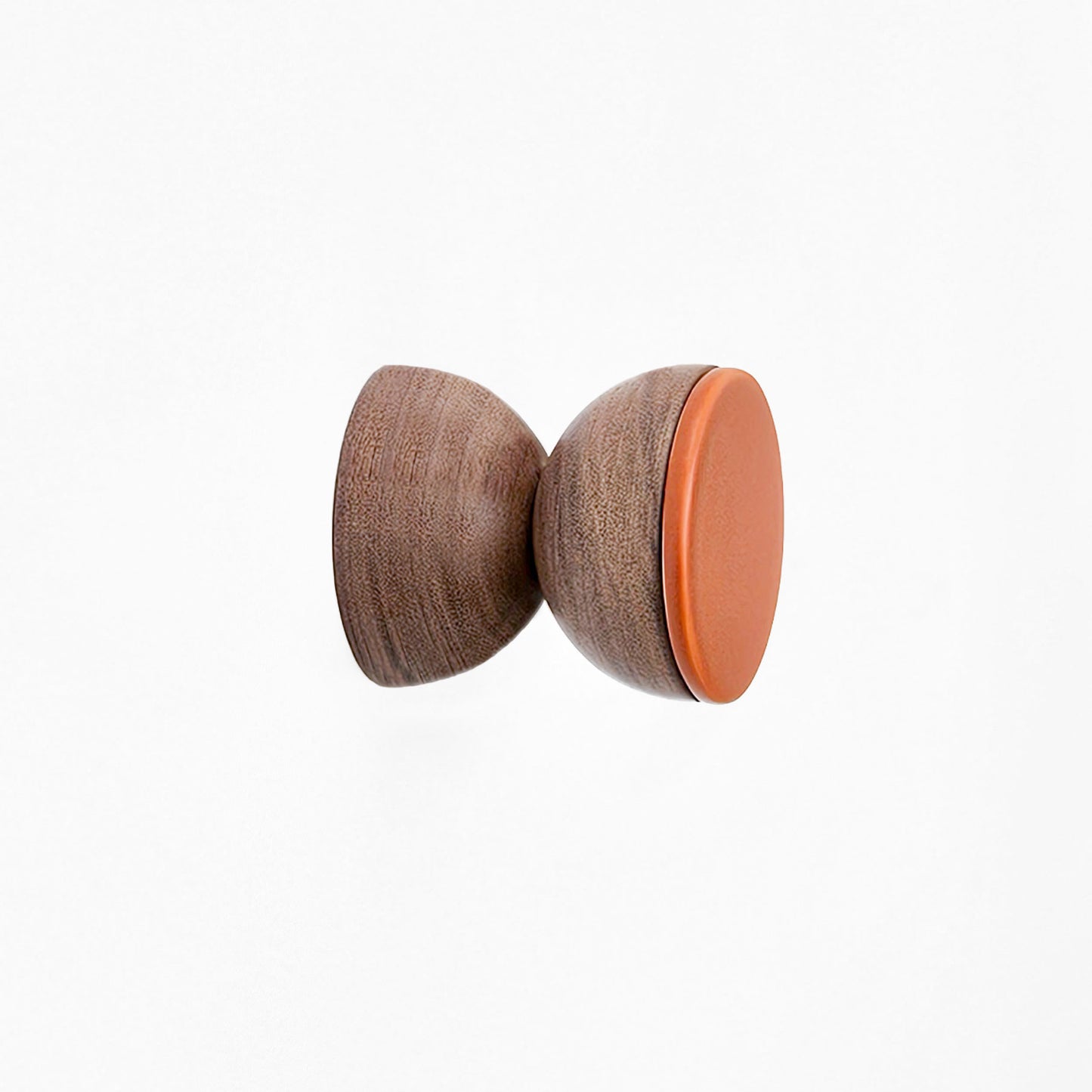 Geometric Walnut Wood & Ceramic Wall Mounted Coat Hook / Knob - Dark Terracotta Orange