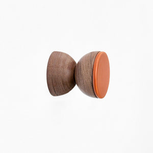 Geometric Walnut Wood & Ceramic Wall Mounted Coat Hook / Knob - Dark Terracotta Orange