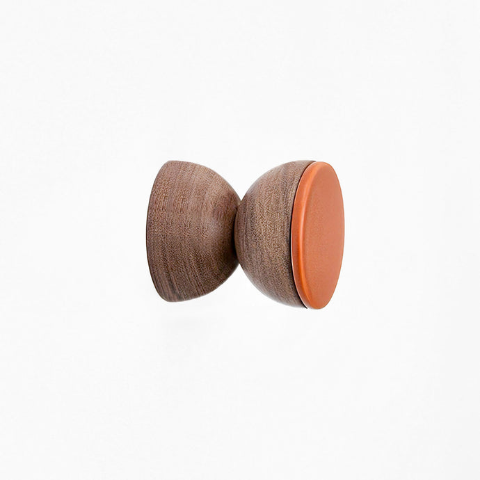 Geometric Walnut Wood & Ceramic Wall Mounted Coat Hook / Knob - Dark Terracotta Orange