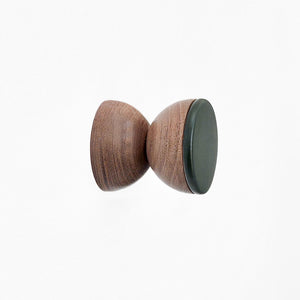 Geometric Walnut Wood & Ceramic Wall Mounted Coat Hook / Knob - Dark Green