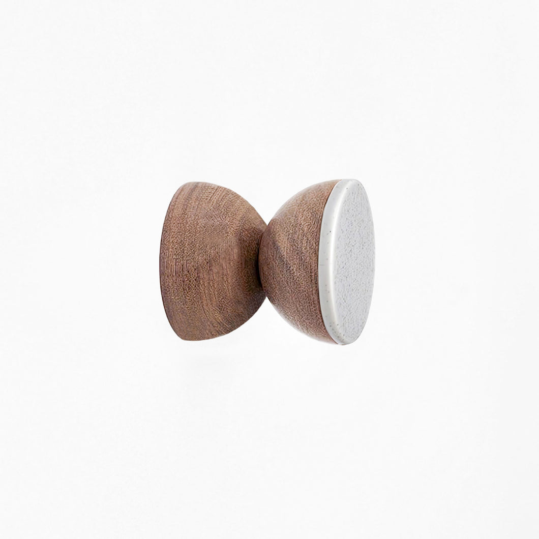 Geometric Walnut Wood & Ceramic Wall Mounted Coat Hook / Knob - Speckled Grey