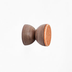 Geometric Walnut Wood & Ceramic Wall Mounted Coat Hook / Knob - Terracotta Orange Specks