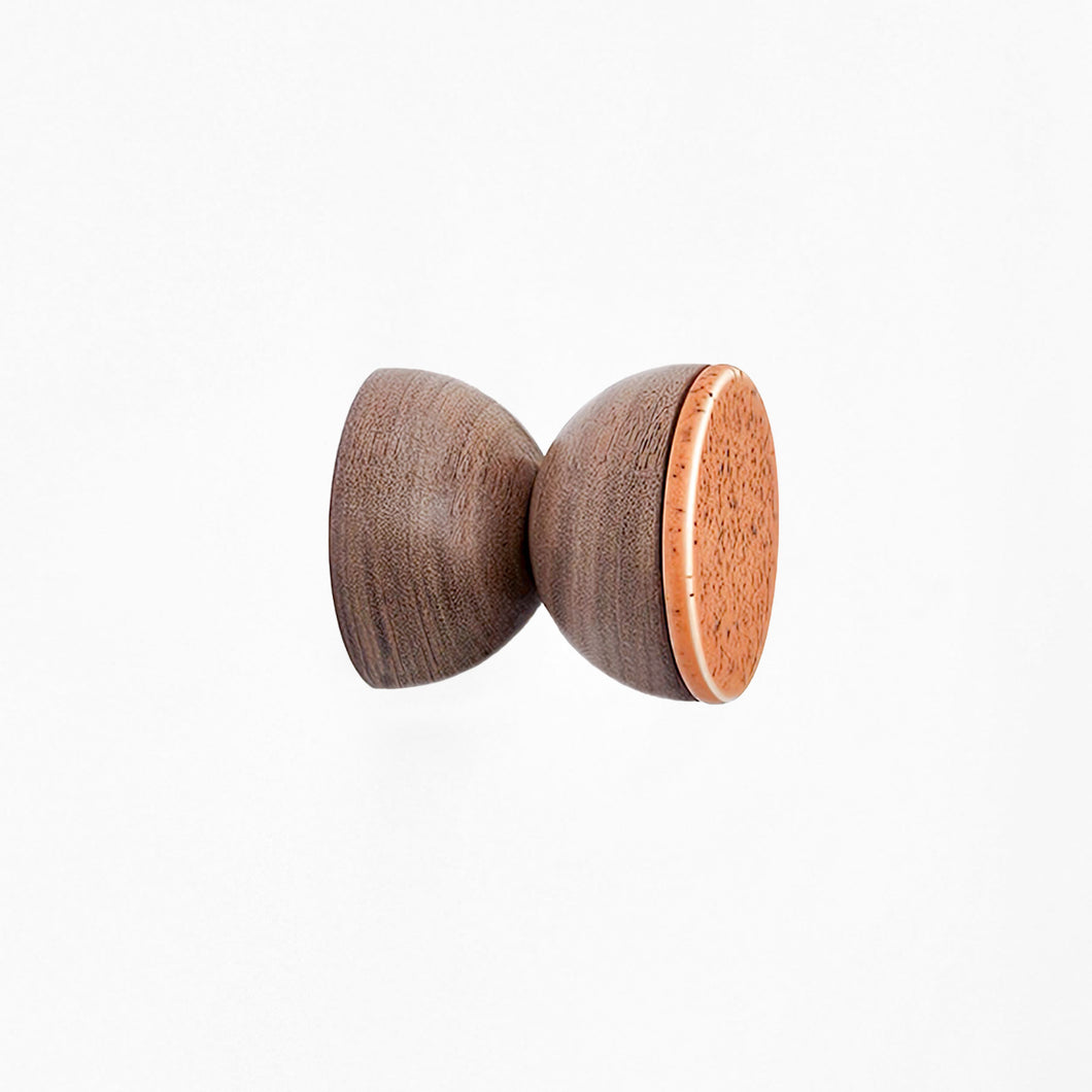 Geometric Walnut Wood & Ceramic Wall Mounted Coat Hook / Knob - Terracotta Orange Specks