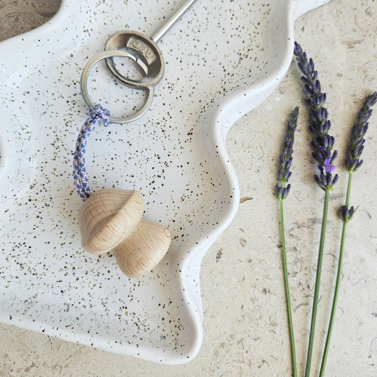 Wooden Mushroom Hanger / Stainless Steel Ring - Lavender Love