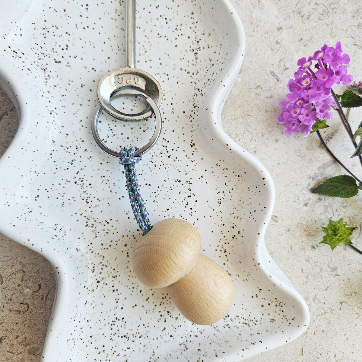 Wooden Mushroom Hanger / Stainless Steel Ring - Lush Lilac