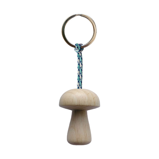 Wooden Mushroom Hanger / Stainless Steel Ring - Ice Blue