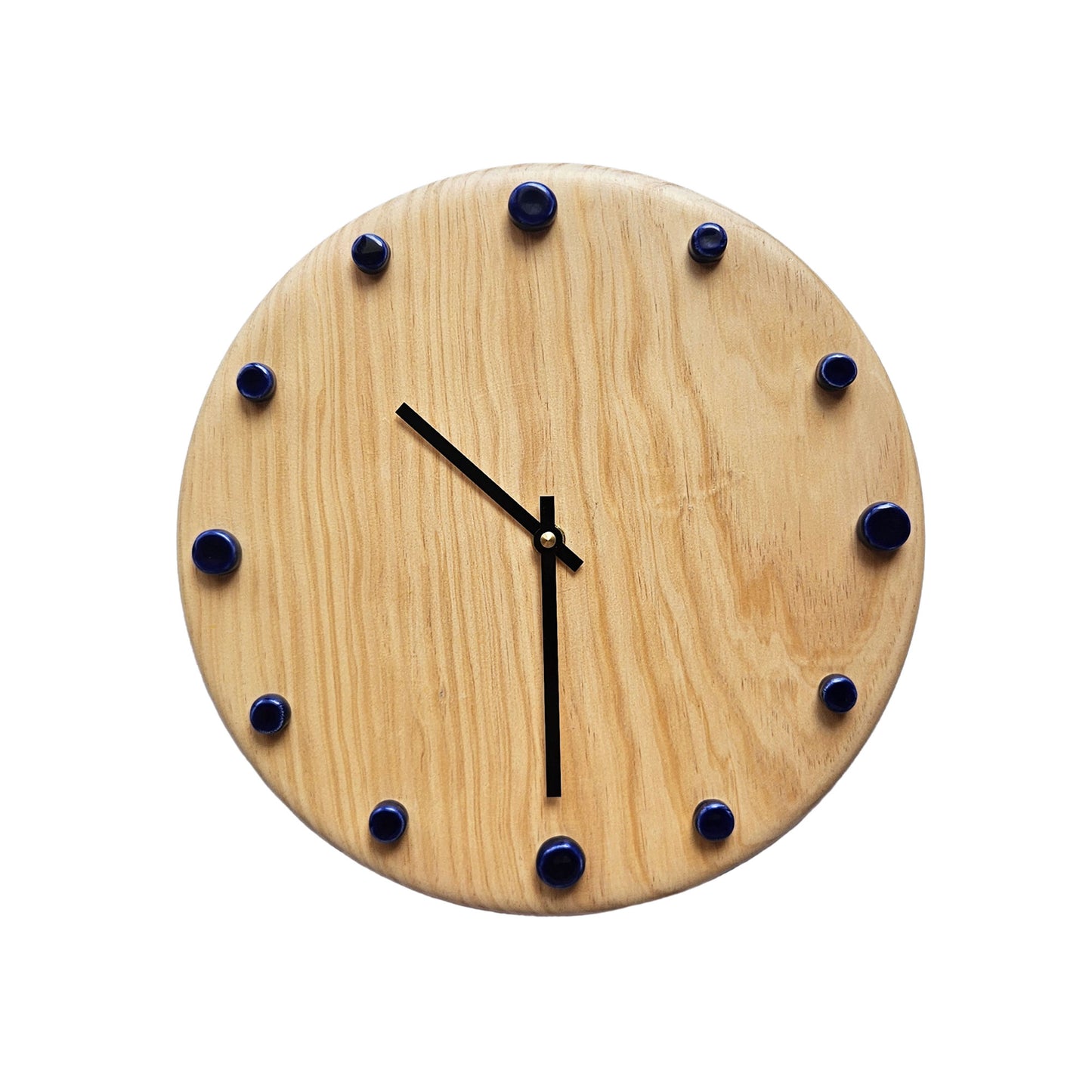 Minimalist Wooden Wall Clock with Handcrafted Ceramics | ⌀29cm - Blue