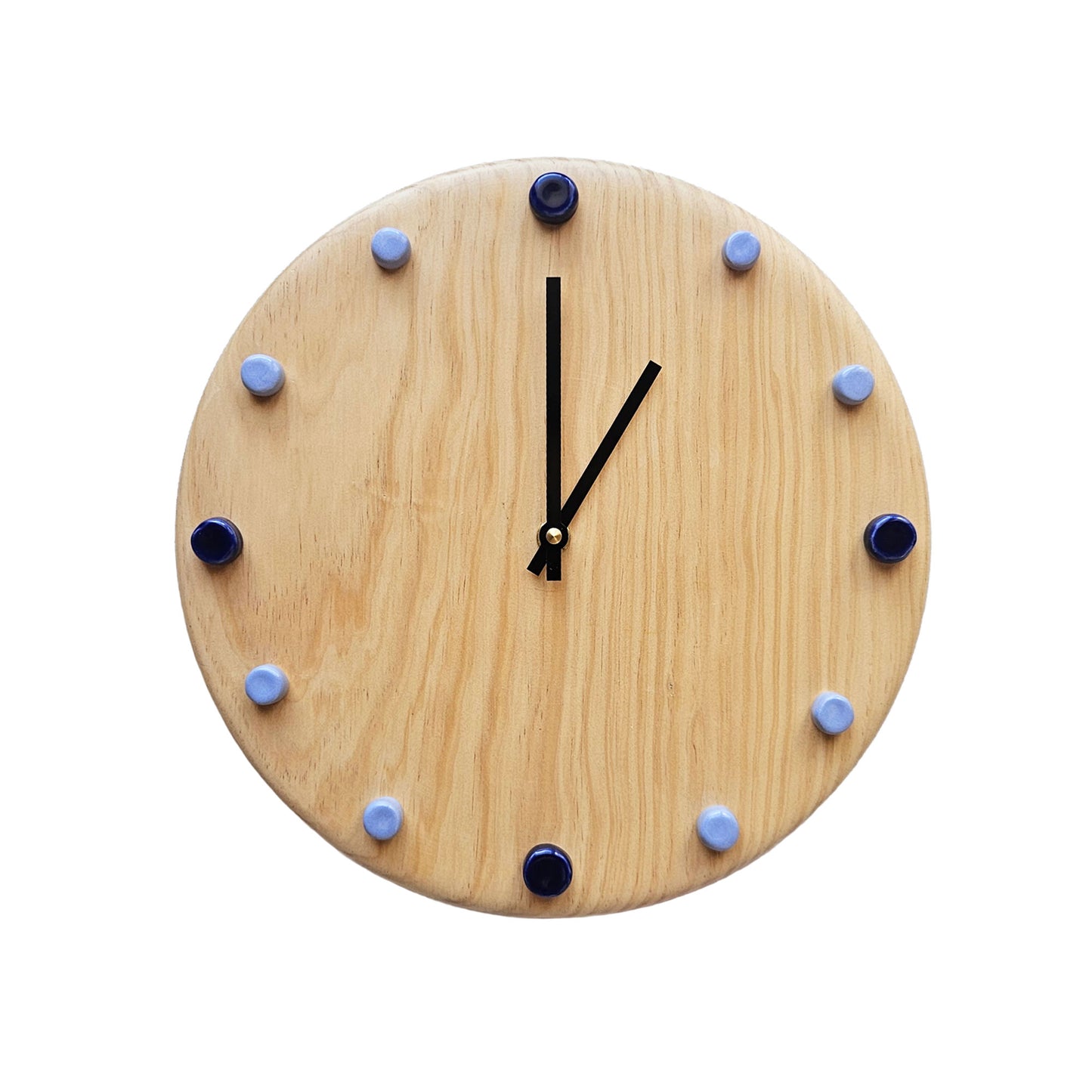 Minimalist Wooden Wall Clock with Handcrafted Ceramics | ⌀29cm - Blue & Light Blue