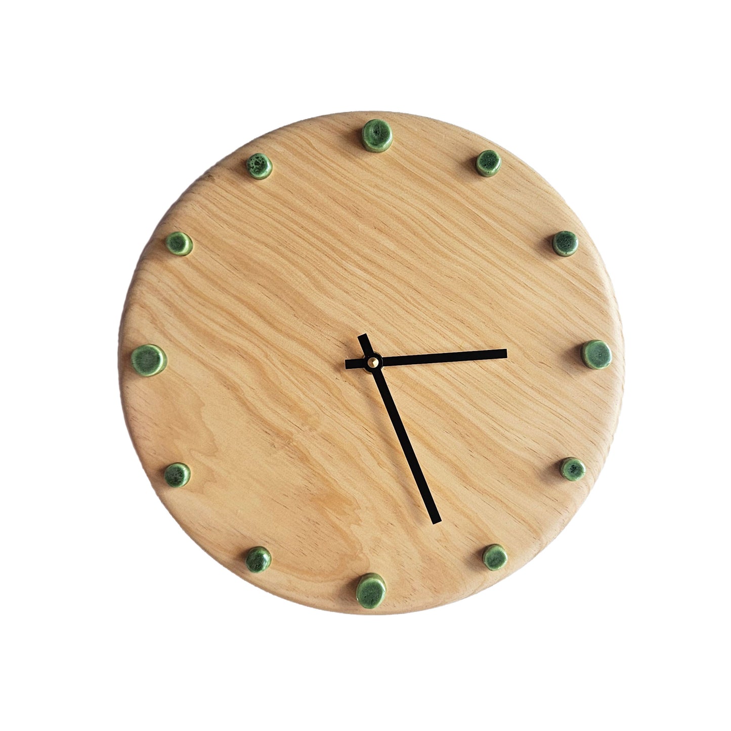 Minimalist Wooden Wall Clock with Handcrafted Ceramics | ⌀29cm - Green