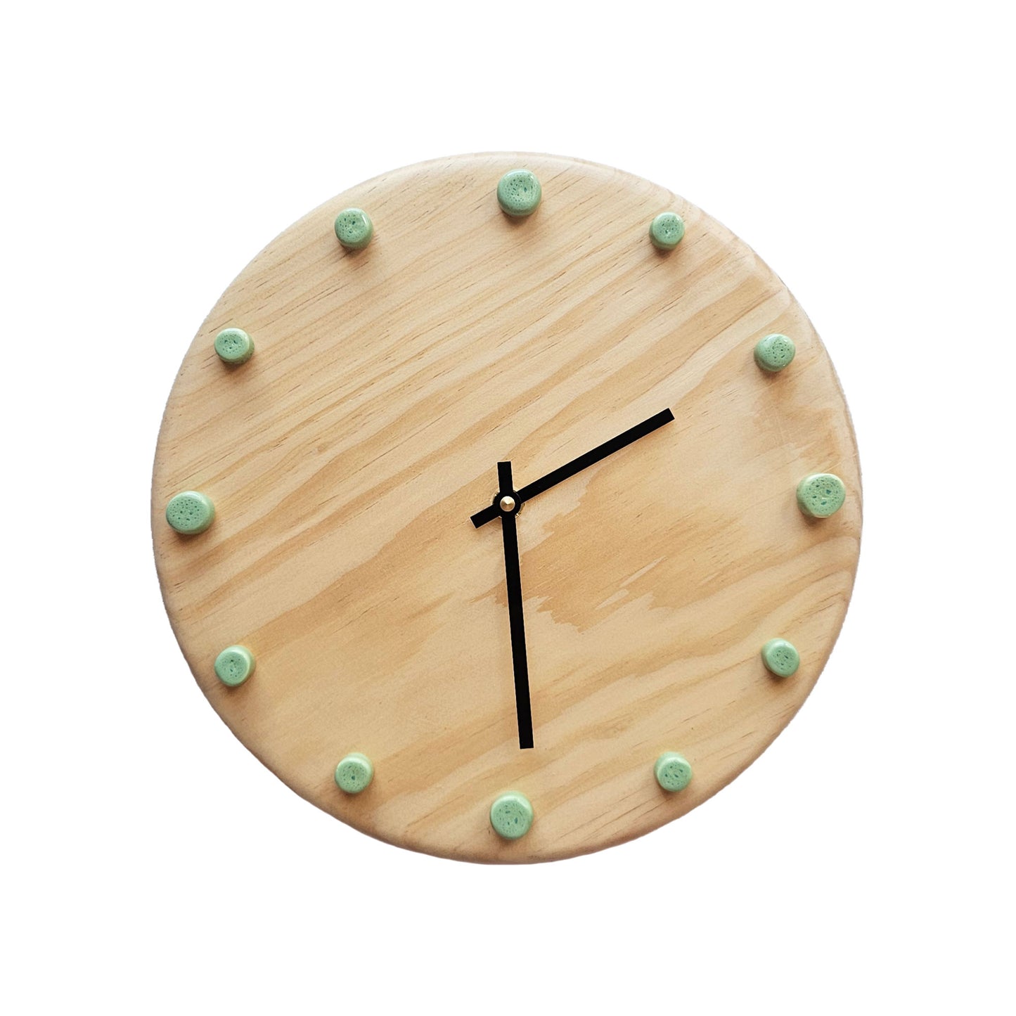 Minimalist Wooden Wall Clock with Handcrafted Ceramics | ⌀29cm - Mint Green