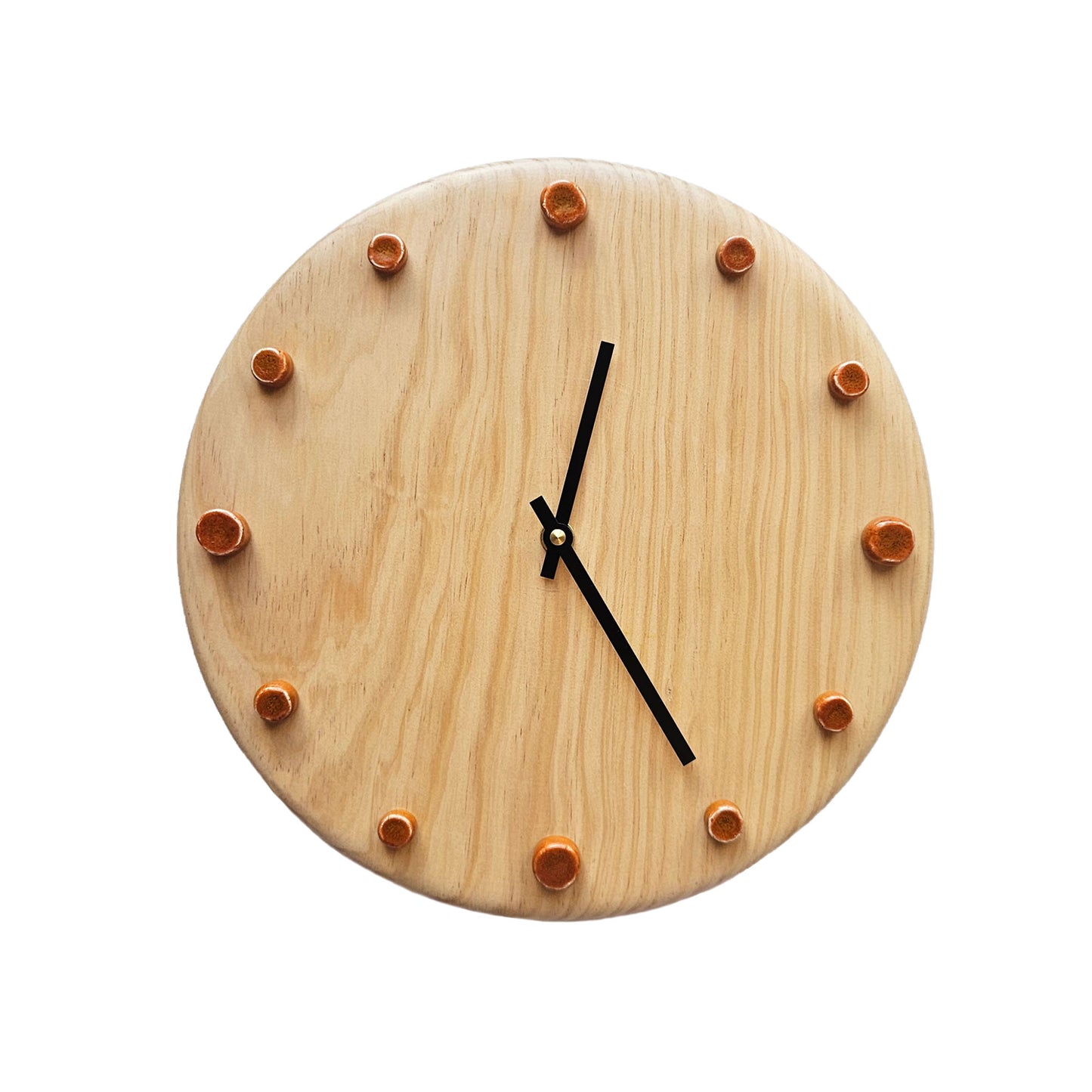 Minimalist Wooden Wall Clock with Handcrafted Ceramics | ⌀29cm - Orange