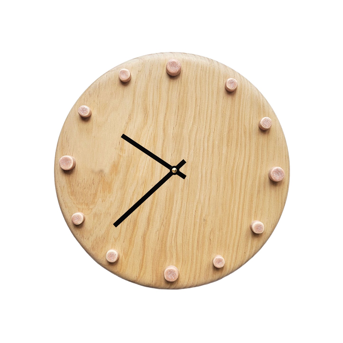 Minimalist Wooden Wall Clock with Handcrafted Ceramics | ⌀29cm - Salmon Pink