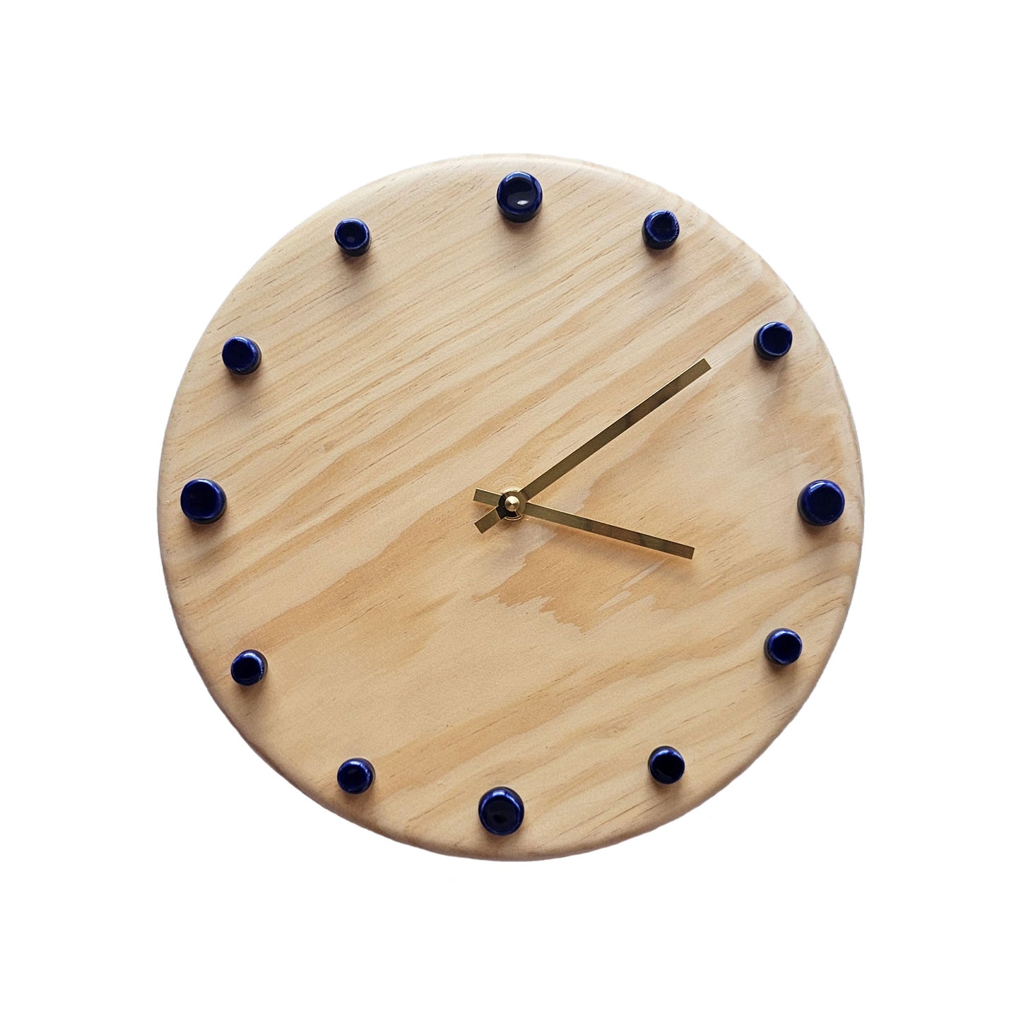 Minimalist Wooden Wall Clock with Handcrafted Ceramics | ⌀29cm - Blue
