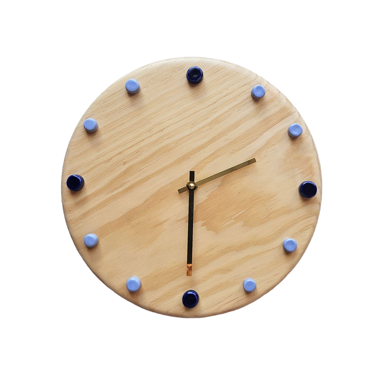Minimalist Wooden Wall Clock with Handcrafted Ceramics | ⌀29cm - Blue & Light Blue