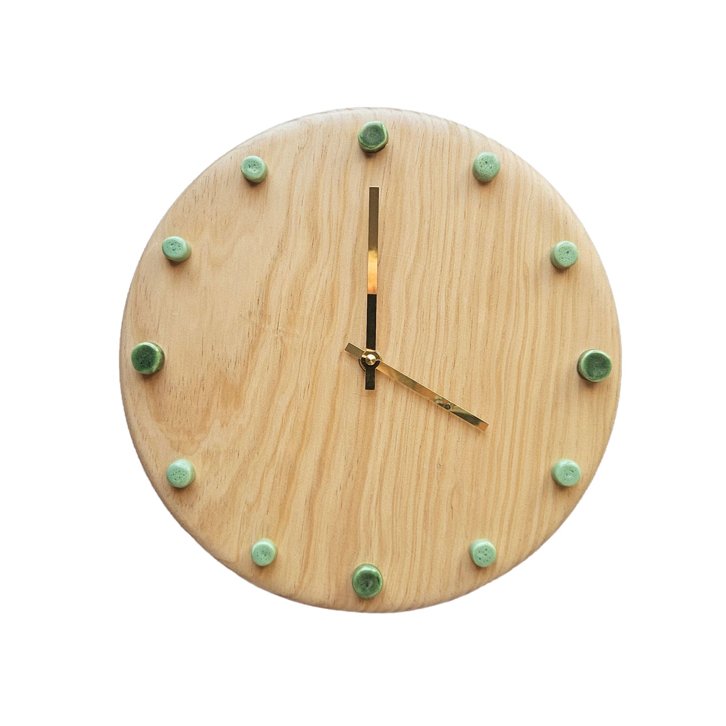 Minimalist Wooden Wall Clock with Handcrafted Ceramics | ⌀29cm - Green & Mint
