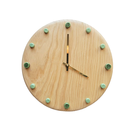 Minimalist Wooden Wall Clock with Handcrafted Ceramics | ⌀29cm - Green & Mint