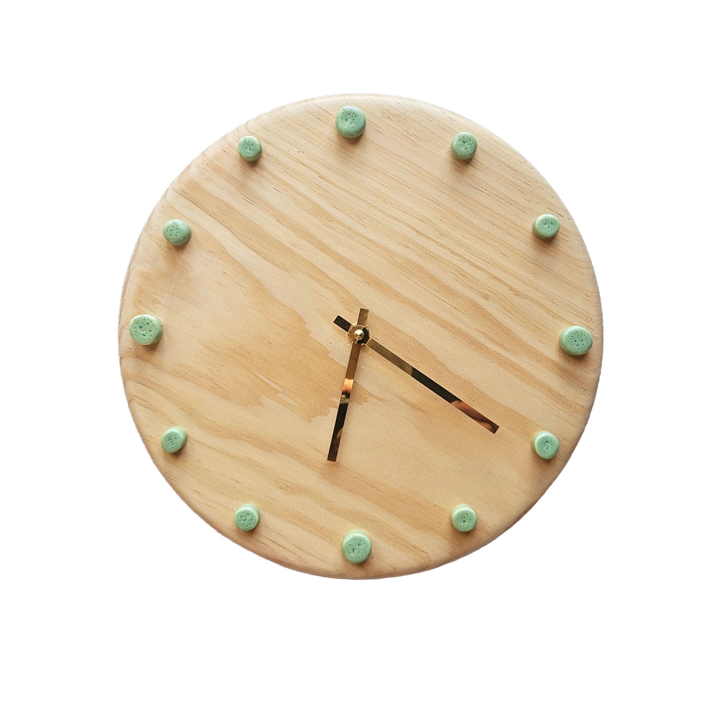 Minimalist Wooden Wall Clock with Handcrafted Ceramics | ⌀29cm - Mint Green