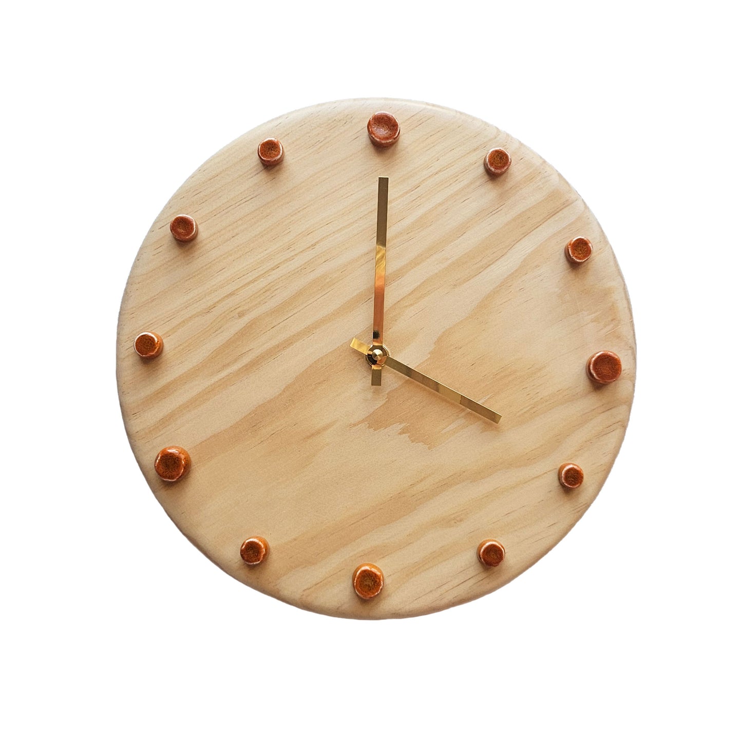 Minimalist Wooden Wall Clock with Handcrafted Ceramics | ⌀29cm - Orange
