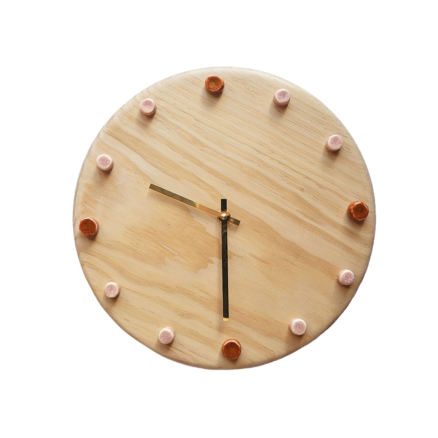 Minimalist Wooden Wall Clock with Handcrafted Ceramics | ⌀29cm - Orange & Salmon Pink