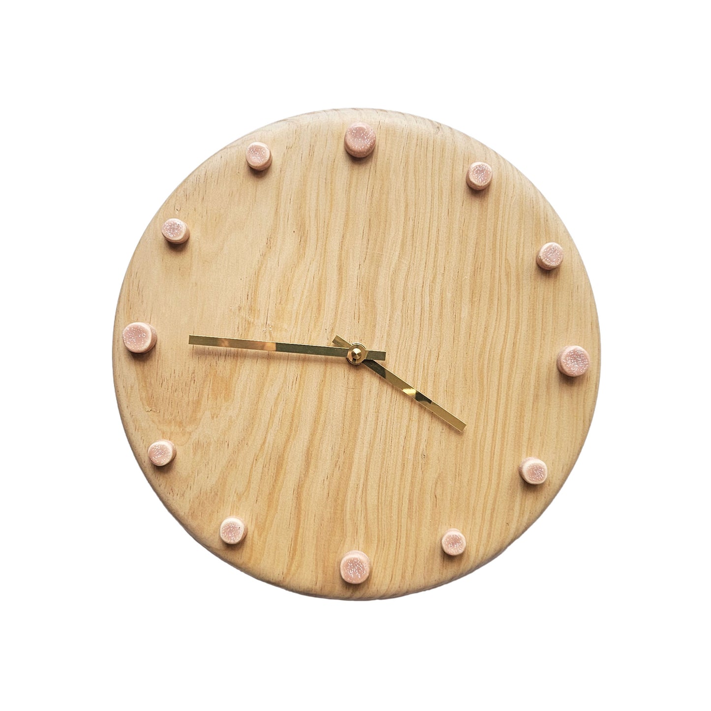 Minimalist Wooden Wall Clock with Handcrafted Ceramics | ⌀29cm - Salmon Pink