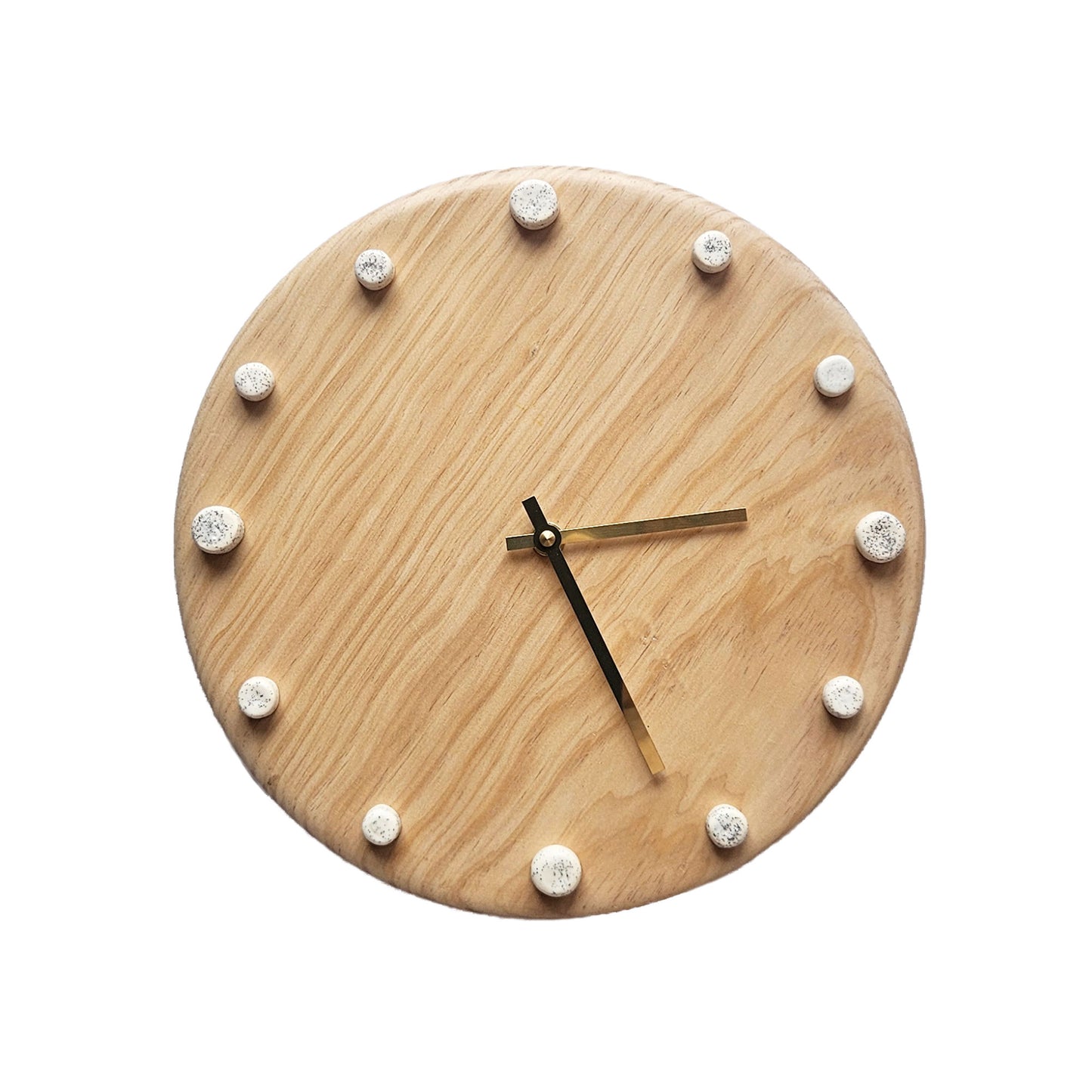 Minimalist Wooden Wall Clock with Handcrafted Ceramics | ⌀29cm - Speckled White