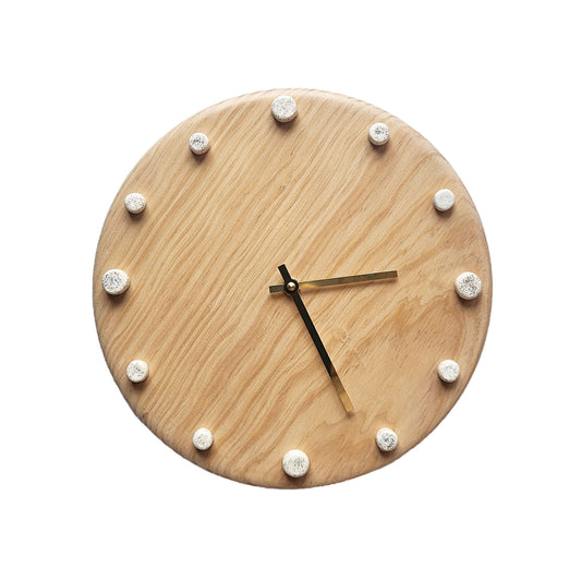 Minimalist Wooden Wall Clock with Handcrafted Ceramics | ⌀29cm - Speckled White