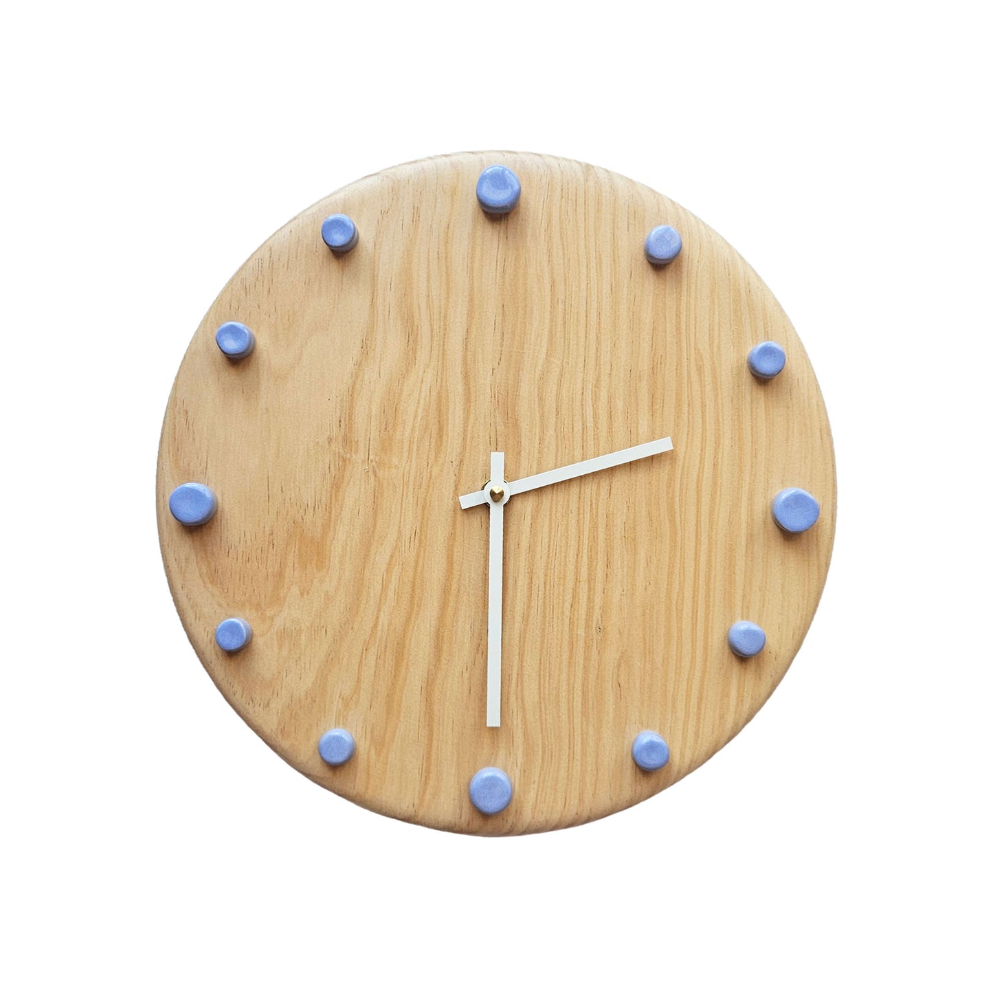 Minimalist Wooden Wall Clock with Handcrafted Ceramics | ⌀29cm - Light Blue