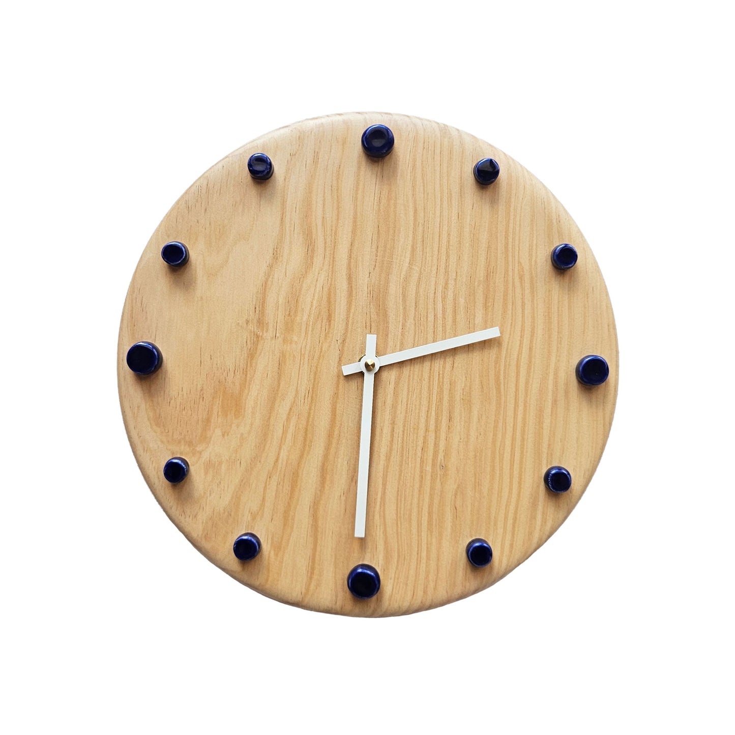 Minimalist Wooden Wall Clock with Handcrafted Ceramics | ⌀29cm - Blue