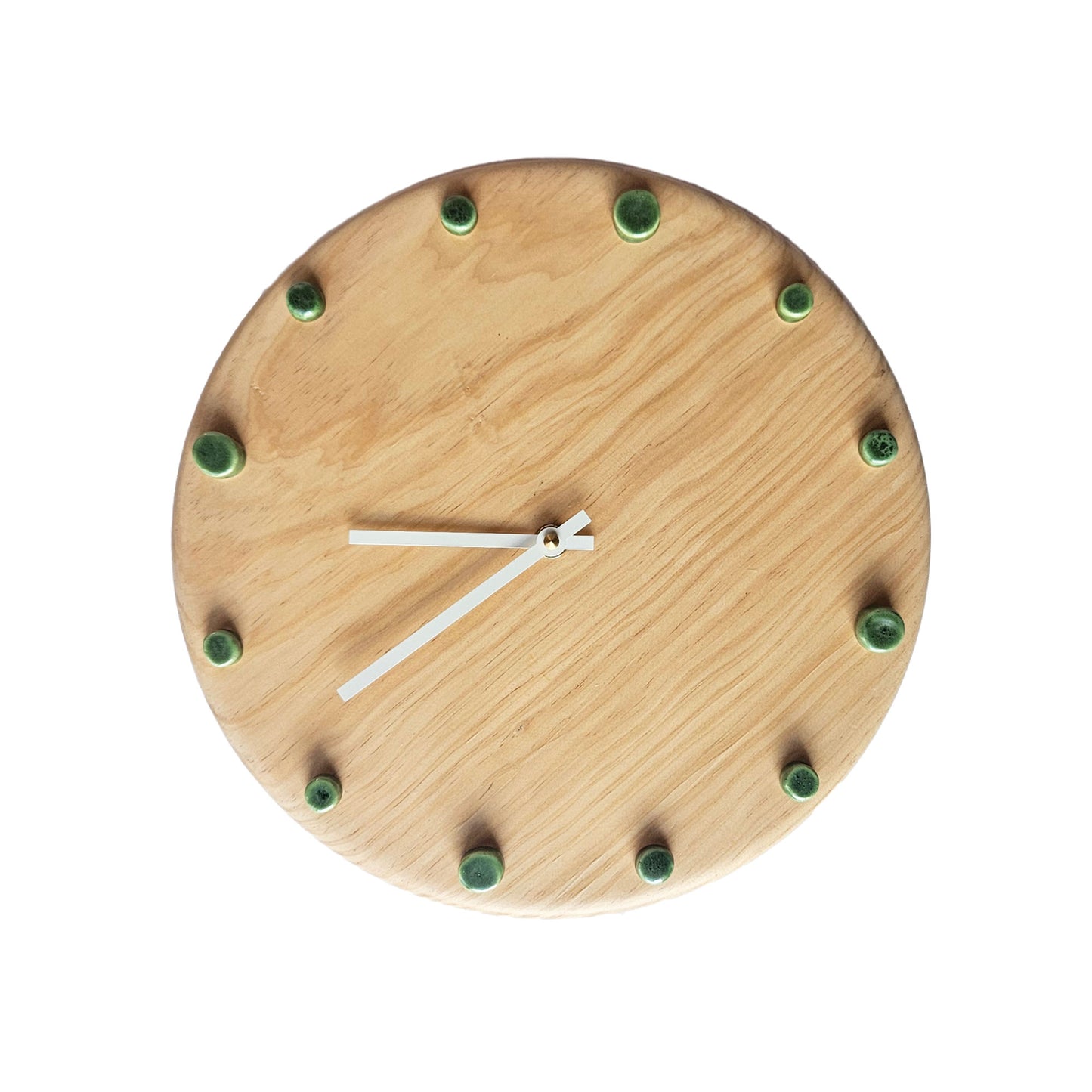 Minimalist Wooden Wall Clock with Handcrafted Ceramics | ⌀29cm - Green
