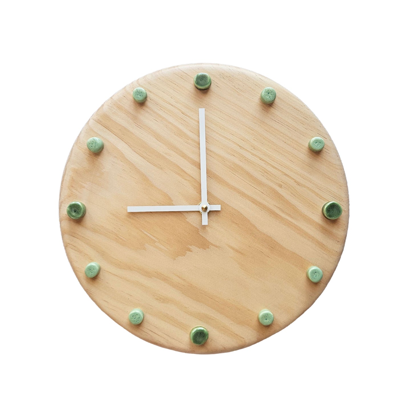Minimalist Wooden Wall Clock with Handcrafted Ceramics | ⌀29cm - Green & Mint