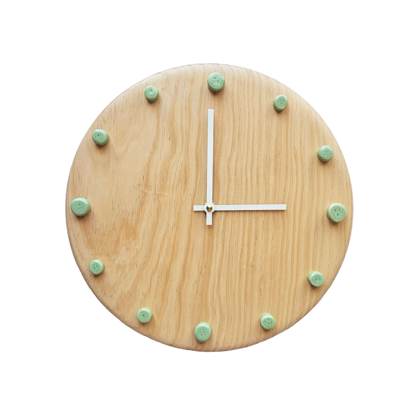 Minimalist Wooden Wall Clock with Handcrafted Ceramics | ⌀29cm - Mint Green