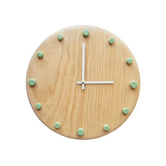 Minimalist Wooden Wall Clock with Handcrafted Ceramics | ⌀29cm - Mint Green
