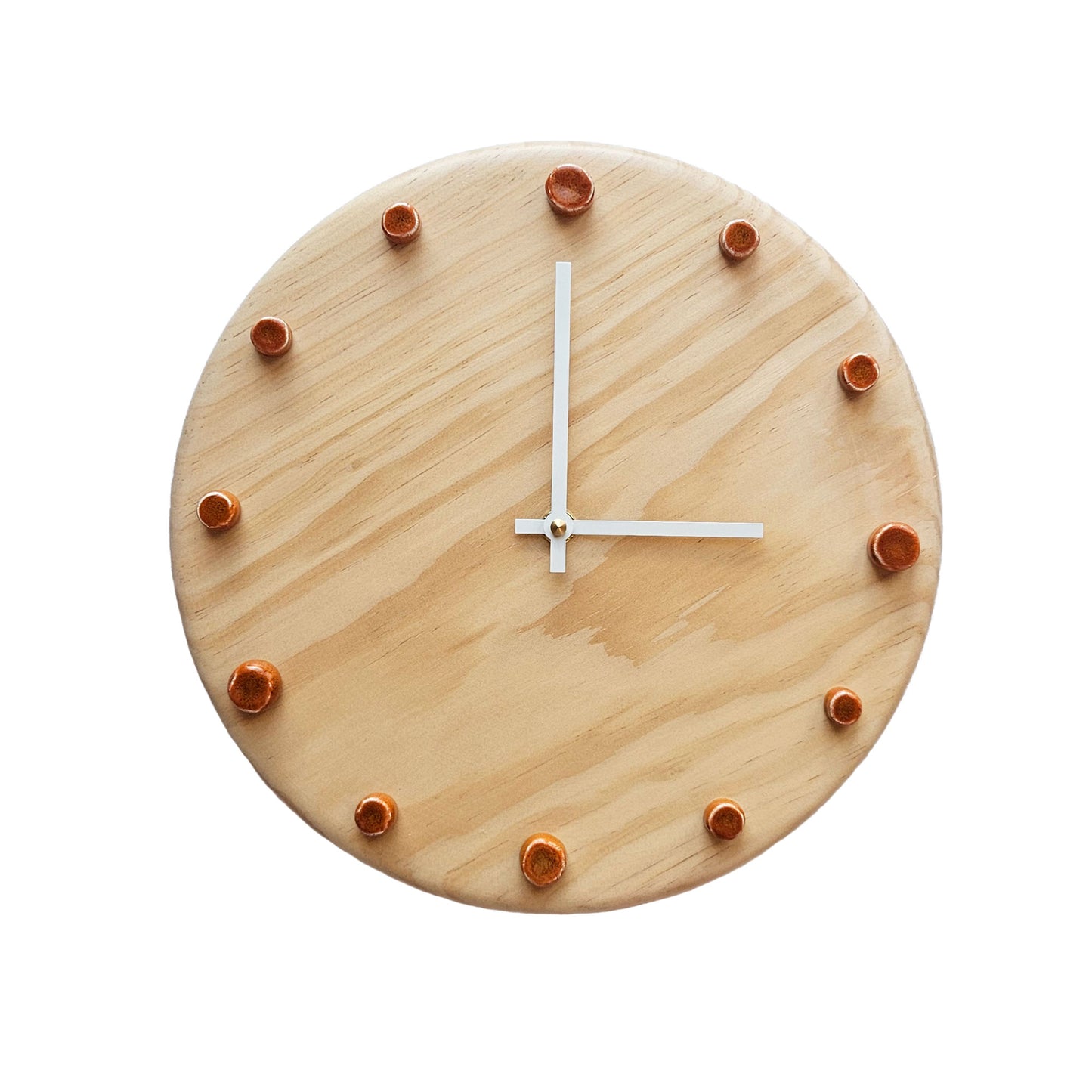 Minimalist Wooden Wall Clock with Handcrafted Ceramics | ⌀29cm - Orange