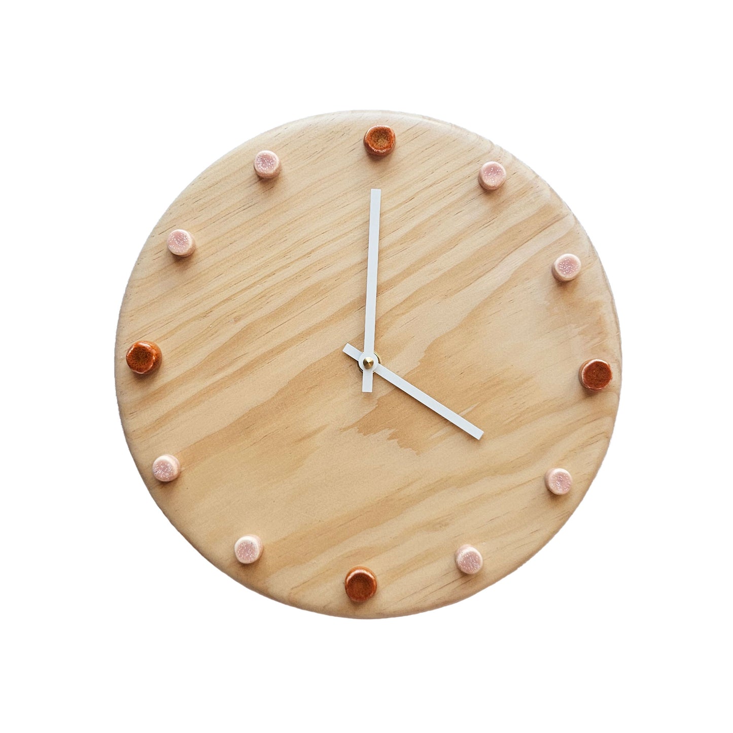 Minimalist Wooden Wall Clock with Handcrafted Ceramics | ⌀29cm - Orange & Salmon Pink