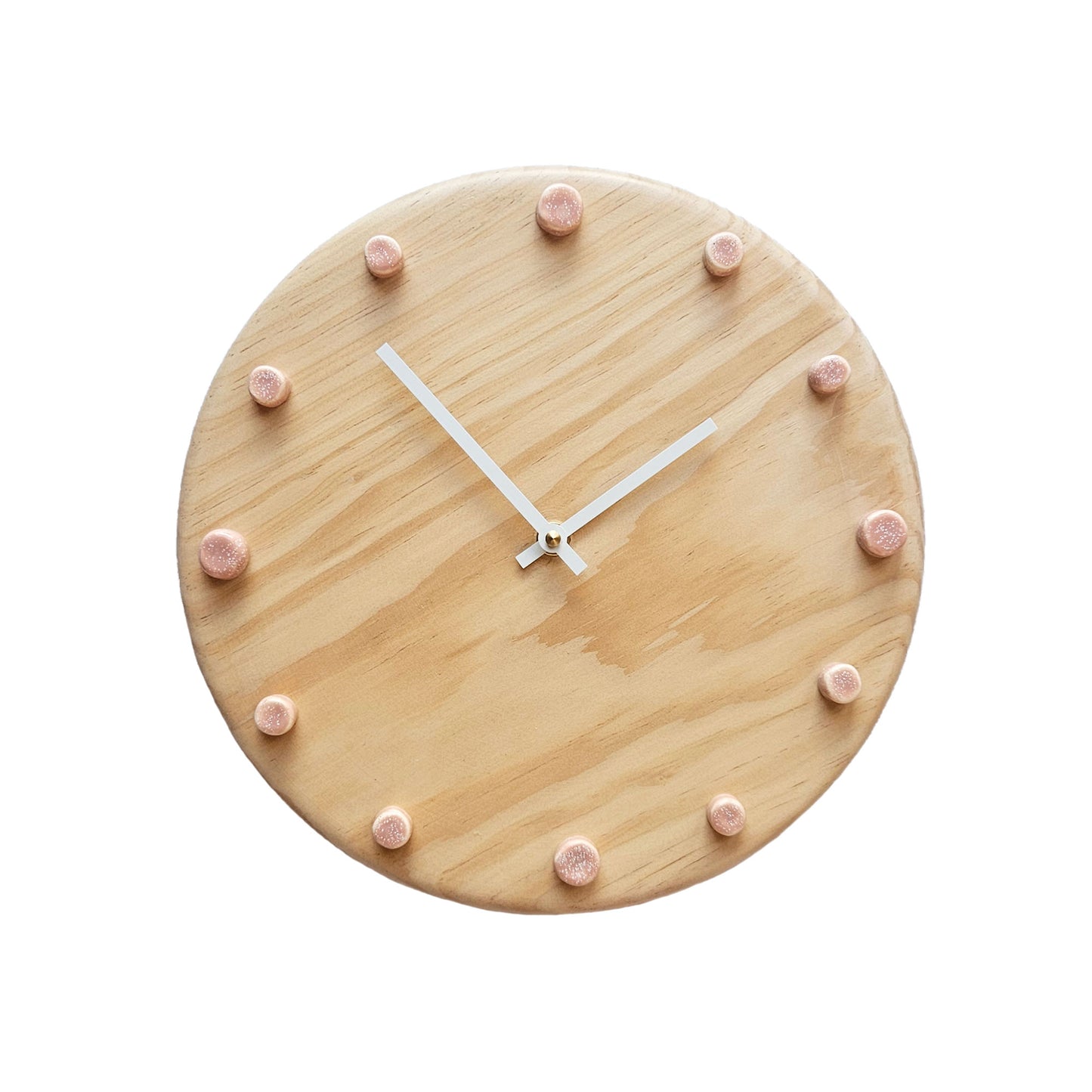 Minimalist Wooden Wall Clock with Handcrafted Ceramics | ⌀29cm - Salmon Pink